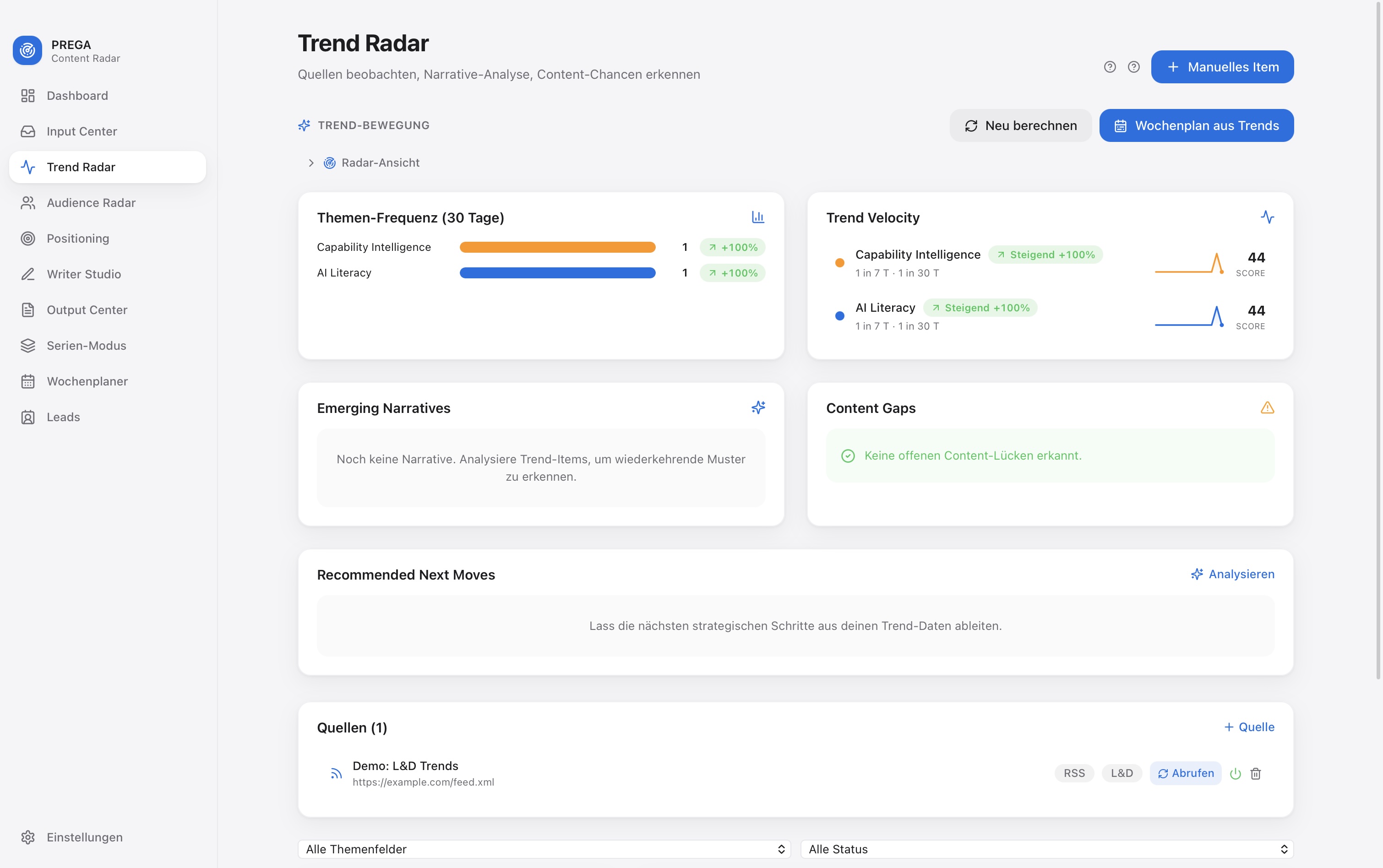 ORTYON Trend Radar &mdash; Themenfrequenz und Content-Chancen